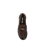 Miu Miu Brown Calf Leather Bos Taurus Slip-On Loafers