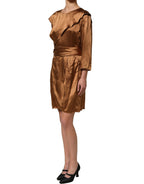 Emporio Armani Brown Satin Acetate Wrap Sheath Mini Belted Dress
