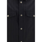 Versace Black Wool Oves Aries Pattern Shirt