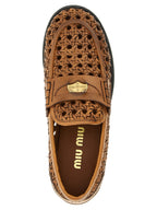 Miu Miu Brown Calfskin Slip-On Loafers