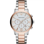 Emporio Armani Silver and Bronze Steel Chronograph Watch